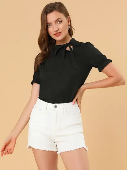 Allegra K - Bow Tie Neck Elegant Summer Top