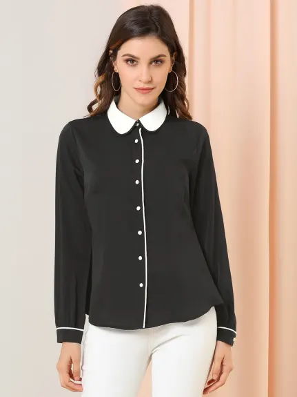 Allegra K- Contrast Peter Pan Collar Shirt Blouse