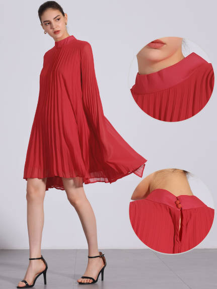 Allegra K - Chiffon Cloak Sleeve Pleated Cape Dress