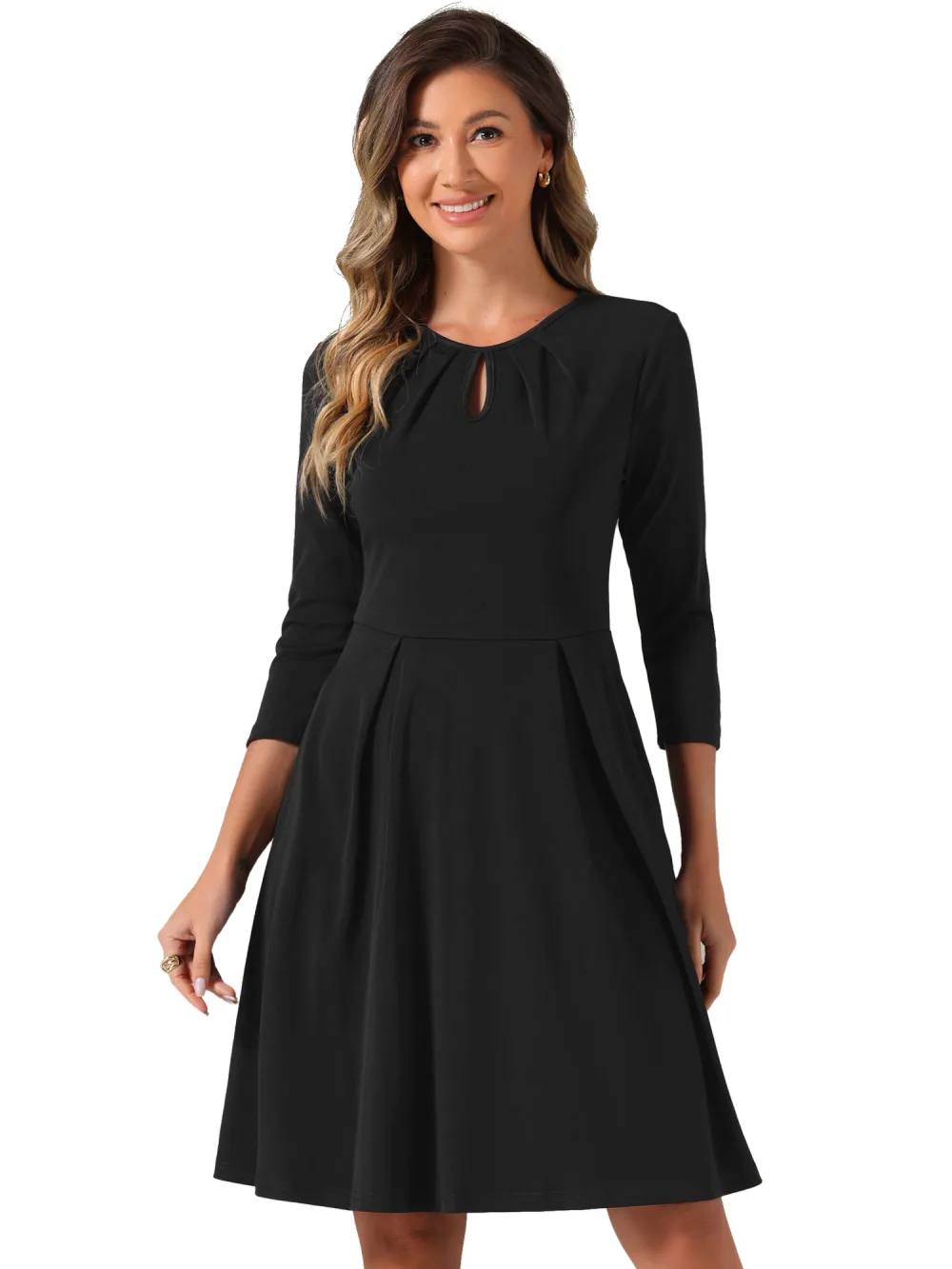 INSPIRE CHIC- Pleated Crew Neck A-Line Dress