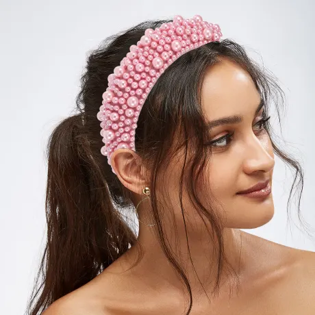 Unique Bargains - Faux Pearls Wide Padded Headband