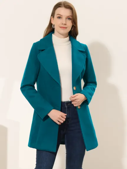 Allegra K- Notched Lapel Button Single Breasted Coat