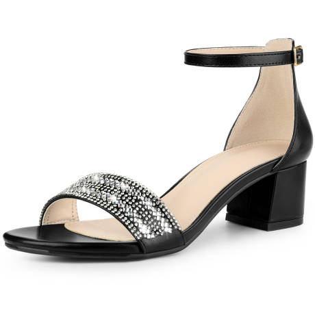 Allegra K - Sparkly Rhinestone Strap Heeled Sandals