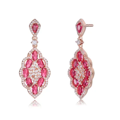 Genevive Sterling Silver 18k Rose Gold Plating with Clear and Red Cubic Zirconia Accent Dangle Earrings