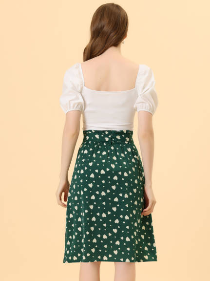 Allegra K- Belted Elastic Waist A-Line Midi Skirt