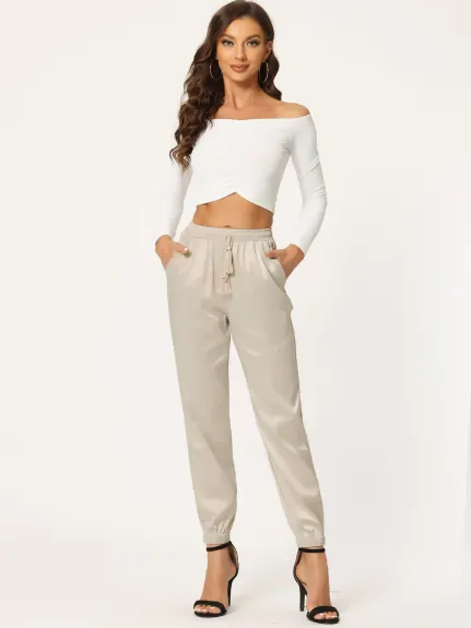 Allegra K- Elastic Waist Athleisure Pants Ankle Length Joggers