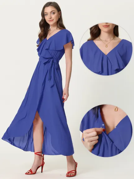 Allegra K- Cap Sleeve V Neck Maxi Dress