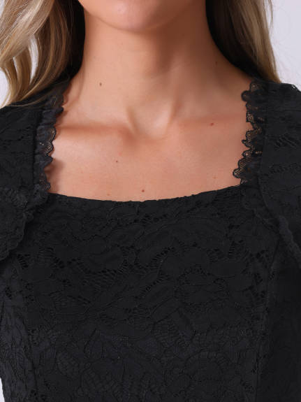 INSPIRE CHIC - Square Neck Long Sleeve Lace Peplum Top