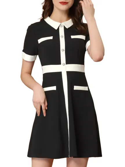 Allegra K- Contrast Color Fit and Flare Retro Dress