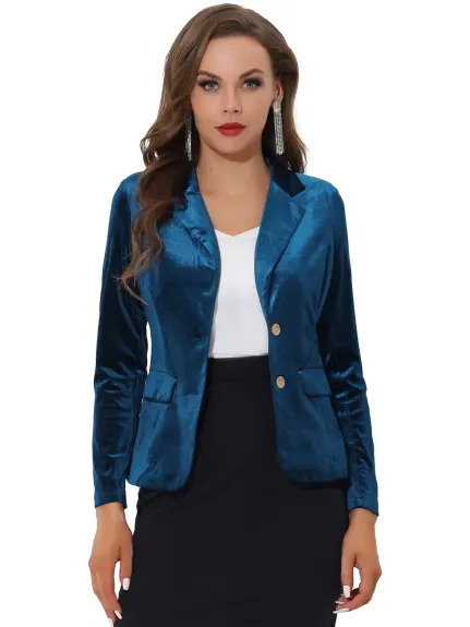 Allegra K- Notched Lapel Velvet Blazer