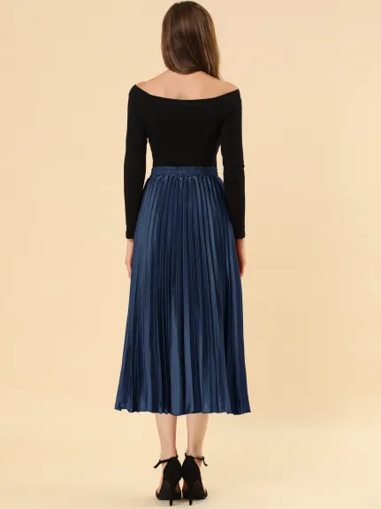 Allegra K - Elastic Waist Accordion Pleated Midi Skirt