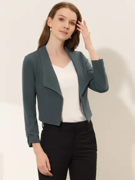 Allegra K- Cropped Notched Lapel Long Sleeve Blazer