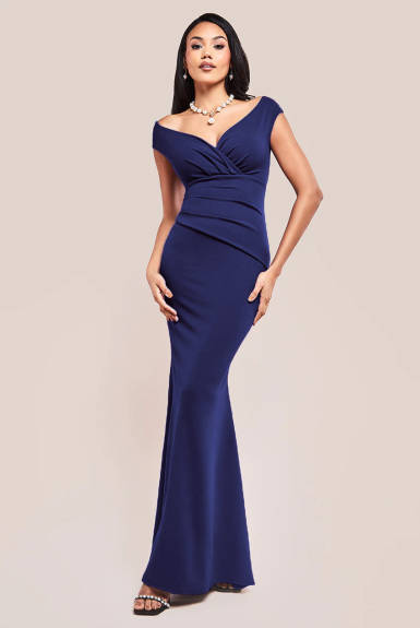 Goddiva - Bardot Pleated Maxi Dress