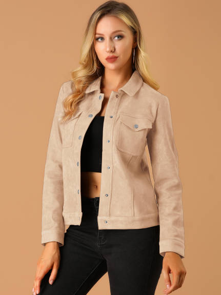 Allegra K- Faux Suede Trucker Motorcycle Jacket