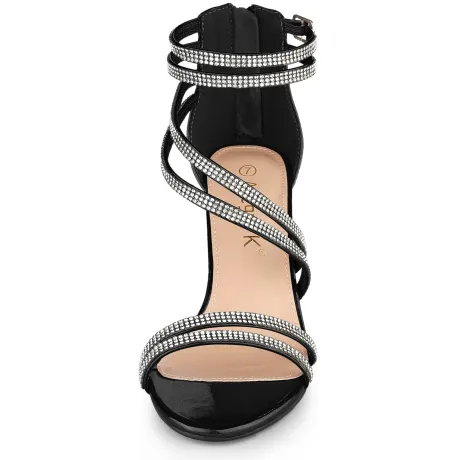 Allegra K - Ankle Strap Rhinestone Stiletto Heels Sandals