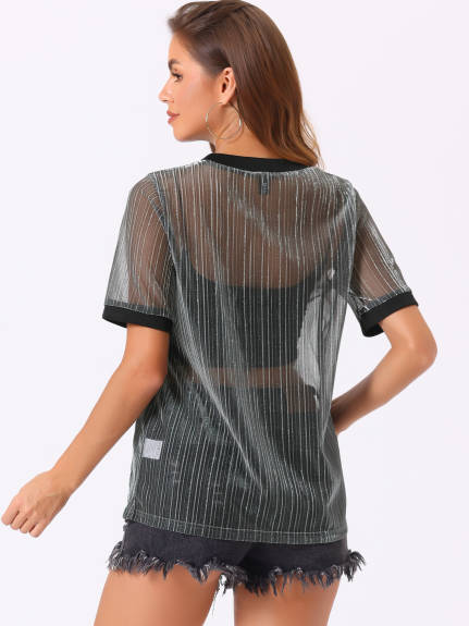 Allegra K - Mesh See Through T-Shirt Cover-Up