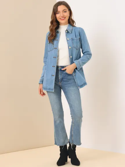 Allegra K- Veste en jean à manches raglan et ceinture à nouer à la taille