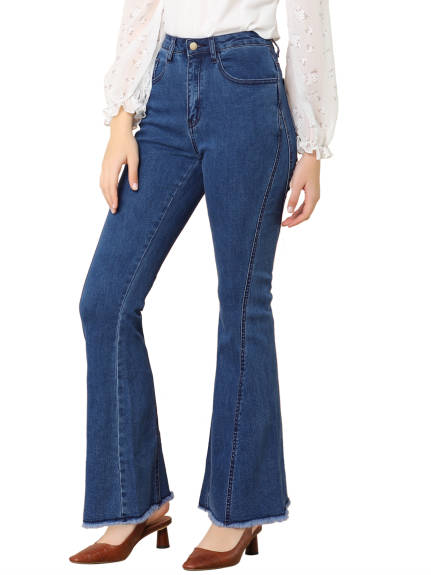 Allegra K - High Waist Stretch Classic Bell Jeans