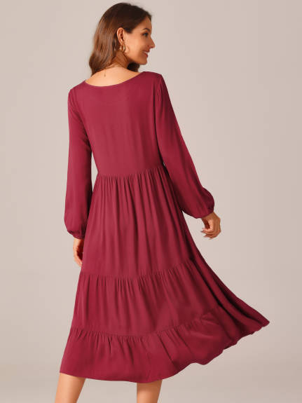 Allegra K - Fall Long Sleeve Tiered Maxi Dress