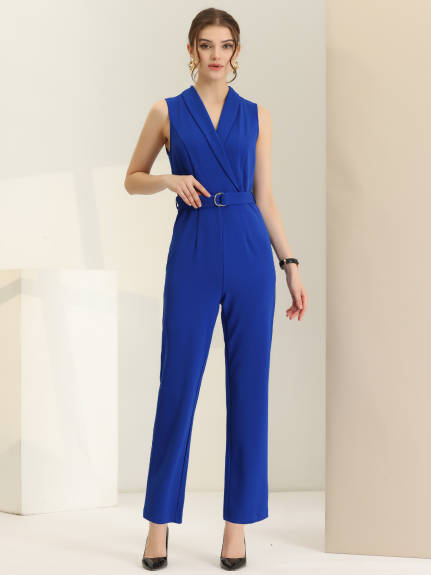 Allegra K - Elegant Sleeveless Belted Jumpsuit