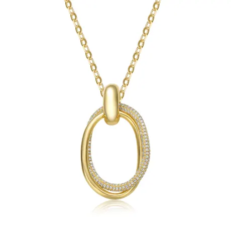 Rachel Glauber Collier avec pendentif cercle d'éternité ovale double entrelacé plaqué or 14 carats avec oxyde de zirconium