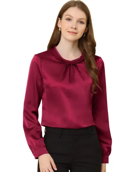 Allegra K- Satin Long Sleeve Ruched Blouse