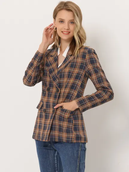 Allegra K- Blazer croisé à revers et épaules rembourrées