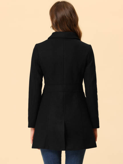 Allegra K- Peter Pan Collar Single Breasted Mid Length Overcoat