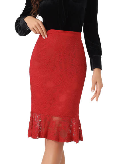 Allegra K - Elegant Fishtail Lace Bodycon Skirt