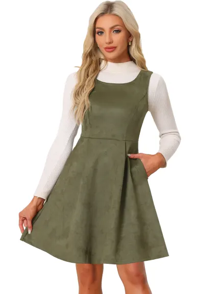 Allegra K - Sleeveless Faux Suede Pinafore Overall Dress