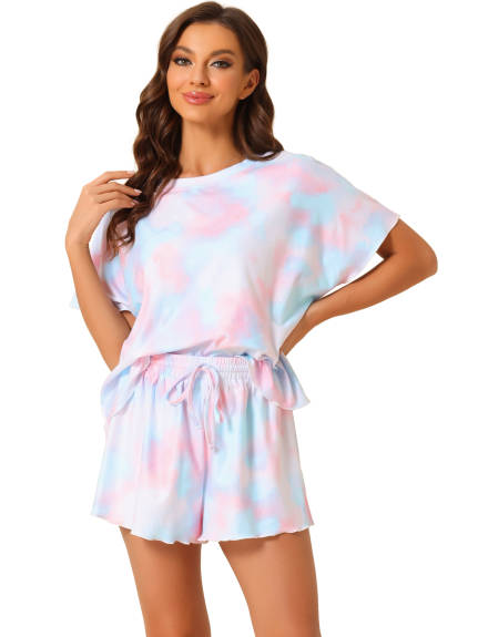 cheibear - Tie Dye Short Sleeves with Shorts Sleepwear Set