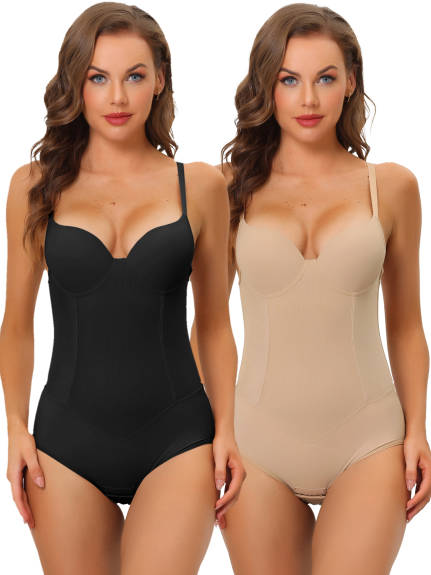 Allegra K - Adjustable Strap Tummy Control Bodysuit Pack