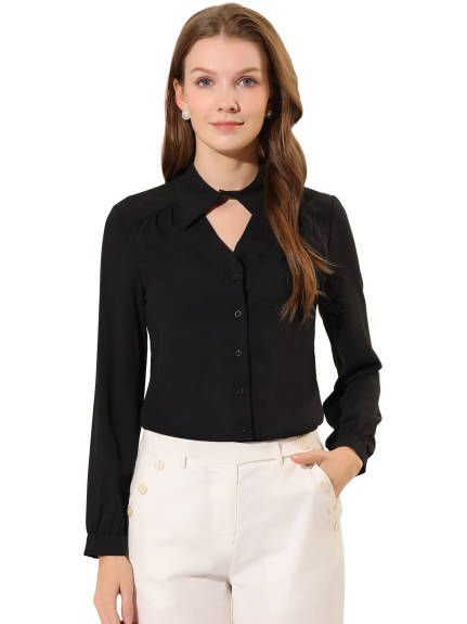 Allegra K- Choker Neck Blouse Turn Down Collar Shirt