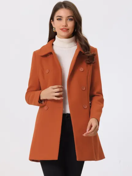 Allegra K- Peter Pan Collar Double Breasted Coat