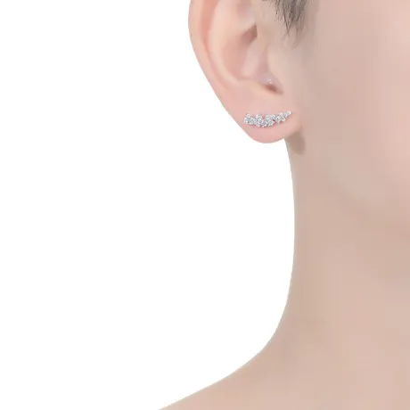Genevive Sterling Silver White Gold Plated with Clear Cubic Zirconia Linear Cluster Stud Earrings