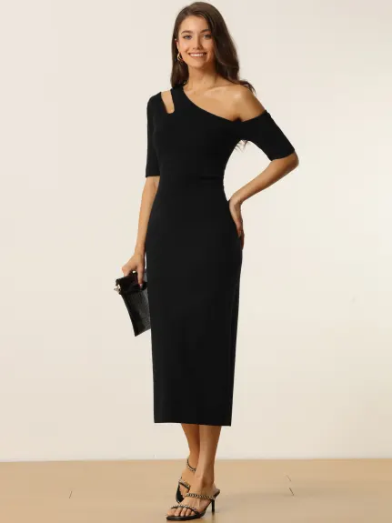 Allegra K- pull épaule froide body coupe Midi robe