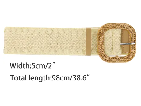 Allegra K- Straw Woven Elastic Stretch Wide Belt Boho Braid