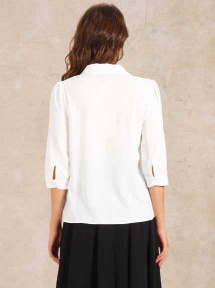 Allegra K - Blouse de bureau à col noué et manches 3/4