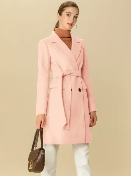 Allegra K- Trench-coat à poche et ceinture à double boutonnage