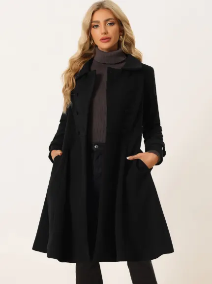 Allegra K - Elegant Lapel Collar Swing Overcoat