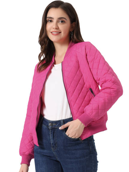 Allegra K- Stand Collar Raglan Sleeve Quilted Bomber Jacket