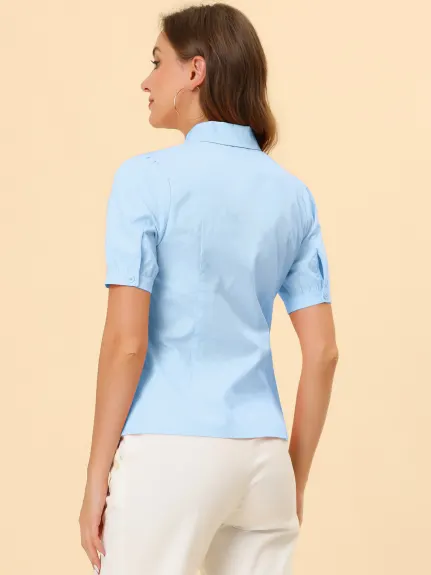 Allegra K- Cotton Puff Short Sleeve  Shirt