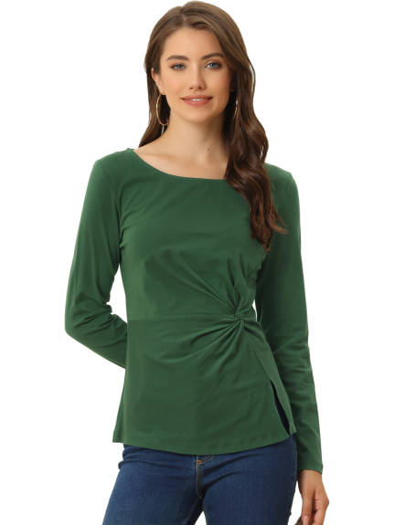 Allegra K- Round Neck Front Twist Ruched Top