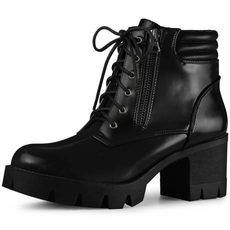 Allegra K - Platform Ankle Boots Lace Up Combat Boots