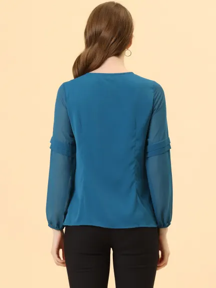 Allegra K- Long Sleeve Keyhole Neck Blouse Top