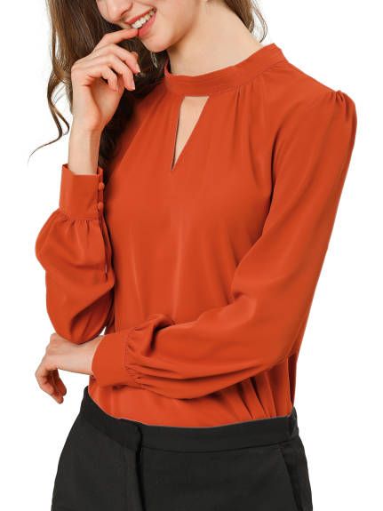 Allegra K- Stand Collar Long Sleeve Shirt Blouse