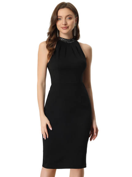 Allegra K - Sleeveless Bodycon Cocktail Halter Dress