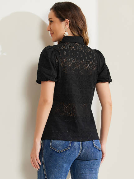 Allegra K- Boho Button Down Lace Blouse