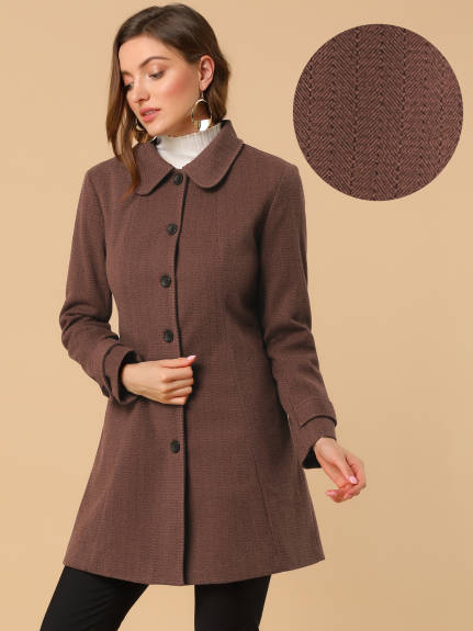 Allegra K- Peter Pan Collar Single Breasted Overcoat