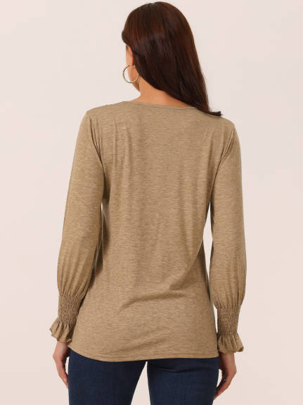 Allegra K - V Neck Long Sleeve Casual Tops